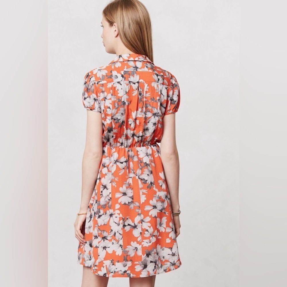Anthropologie Maeve Vibrant Orange and Colorful Floral Patterned Dress Size 6